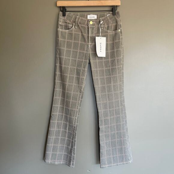 NWT FRAME Le Crop Mini Boot Plaid Jeans Size 25 Grey High Waist Kick Flare Chic - Picture 5 of 16